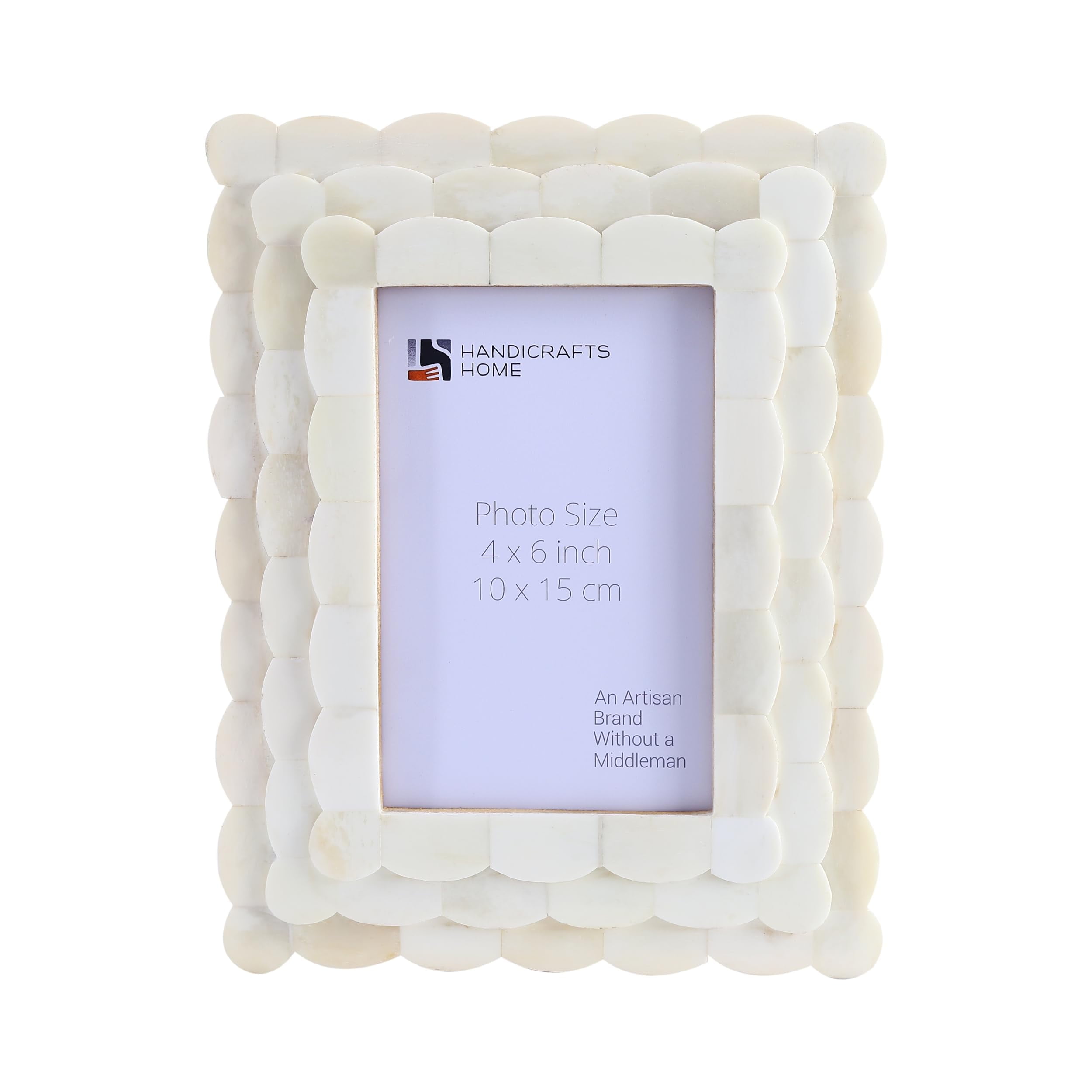 Handicrafts Home Picture Frame Scalloped Pattern Inspired Handmade Bone Inlay Gifts Photo Frame - 4x6 inch White