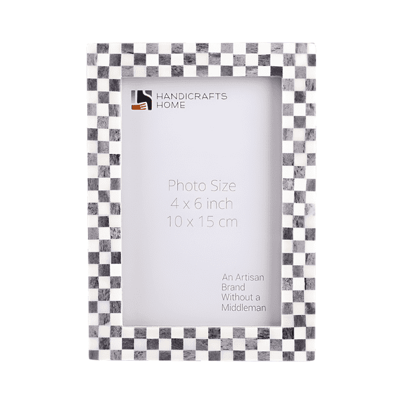 Handicrafts Home 4x6 Picture Frame, Grey & White Checkered Bone Inlay Photo Frame, Handmade Decorative Picture Frame for Wall or Tabletop Display, Modern Home Decor Frame