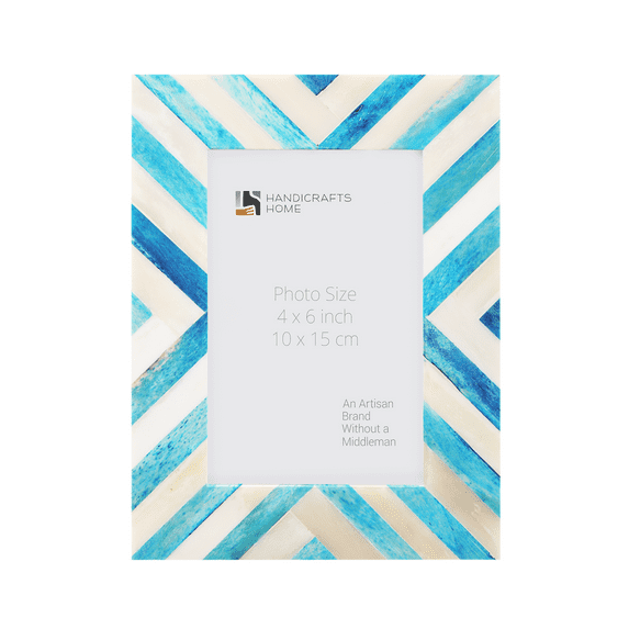 Handicrafts Home Picture Frames Photo Frame Chevron Herringbone Vintage Wooden Handmade Naturals Bone Classic Turq 4x6 Inch
