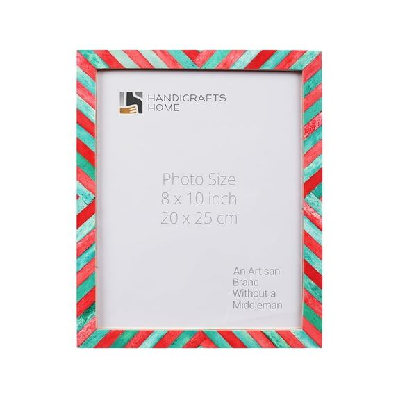 Handicrafts Home 8"x10" Chevron Photo Frame - Vintage Wall Décor, Green-Red