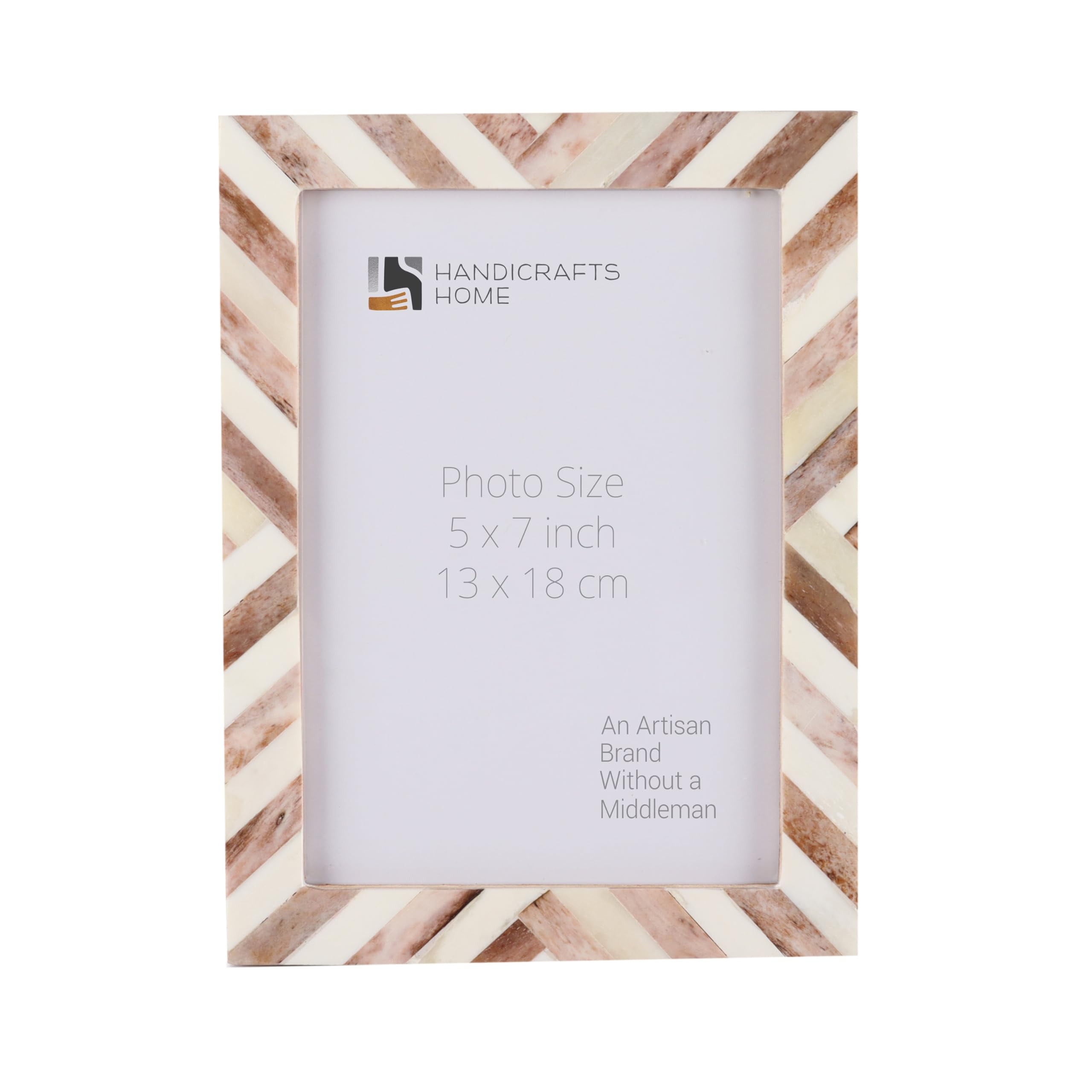 Chevron Herringbone 5x7 Brown Bone Inlay Photo Frame