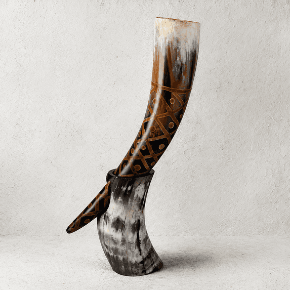 Handicrafts Home Burnt Craft Viking Drinking Horn with Stand – Authentic Norse Mead Mug, 16 oz – Medieval Beer Mug for Ale, Mead & Whiskey – Unique Decor & Gifts for Men, Groomsmen, Dad, Brother