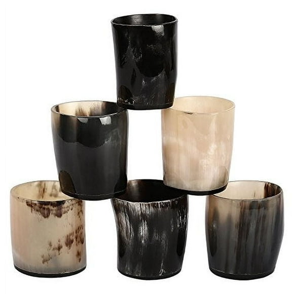 Handicrafts Home Handmade Viking Horn Whiskey Shot Glass Set  6.5 oz Real Ox Horn Shot Glasses for Whiskey & Cocktails  Medieval Decor Gift Set for Men  Pack 6
