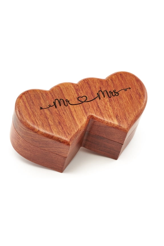 - Ring Box Mr and Mrs Handmade Heart Shape Ring Box for Wedding Ceremony, Engagement, Proposal (Wood Ring Holder)