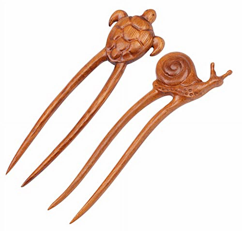 Handicraftviet Wood Hair Pin HandCarve Hair Forks for Women, two Prong