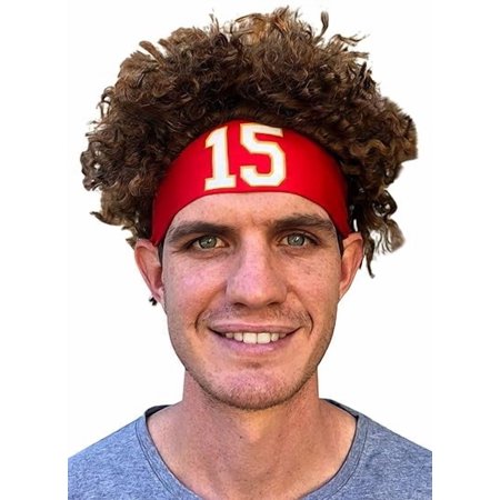 HandinHandCreations Mahomes Headband 15 Football Costume Red Color Party Wig