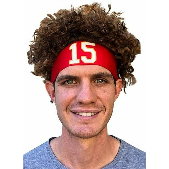 HandinHandCreations Mahomes Headband 15 Football Costume Red Color Party Wig