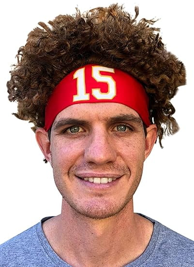 HandinHandCreations Mahomes Headband 15 Football Costume Red Color Party Wig