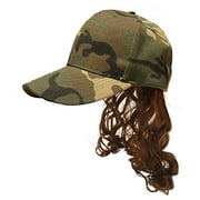 HandinHandCreations Mullet Camo Hat with Attached Brown Hair Wig for an USA All American Camouflage Country Costume Quality Wig