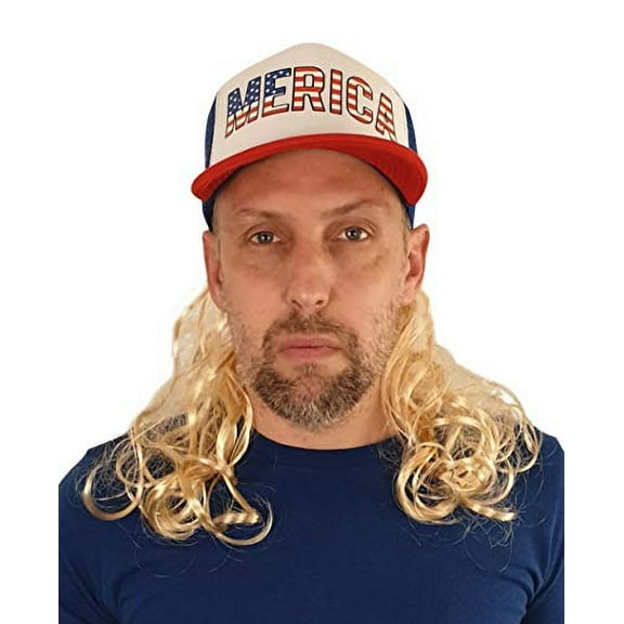 HandinHandCreations USA Blonde Mullet Hat Wig Merica Redneck Exotic Wig