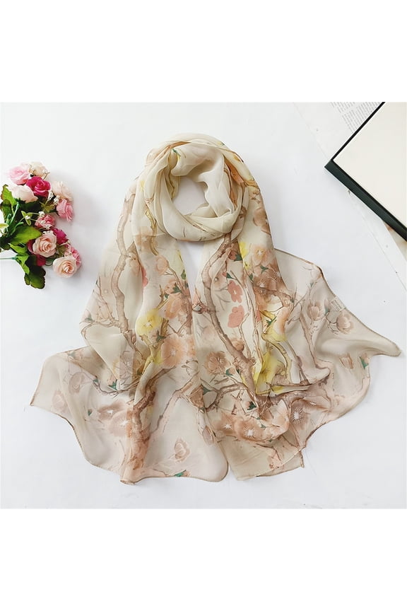 Handkerchief - Women Lightweight Print Floral Pattern Scarf Shawl Fashion Sunscreen Wraps For Spring - Silk Scarves