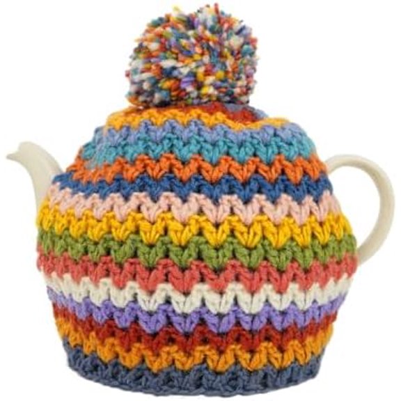 Handknitted Medium 4-6 Cup 1.2L Wool Tea Cosy/Teapot Cover - Crochet Stripe Insulated Handmade Fair Trade Multicoloured$$Home Decor, Kitchen, & Other