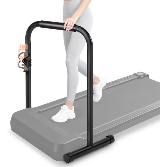 Handle Bar for Walking Pad Only, Suitable for Walking Pad up to 19.7" Wide, Adjustable Treadmill Handlebar Height from 34" to 42", Tall People Friendly, Extended Base, with Cup Holder, Black