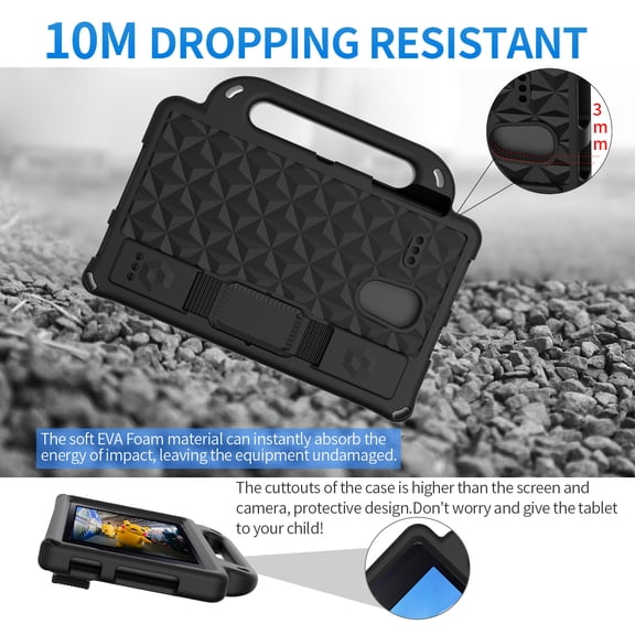Handle Case for Samsung Galaxy Tab A 8.0" (SM-T380), Shockproof Protective Silicone Case Cover with Adjustable Shoulder Strap (Black)