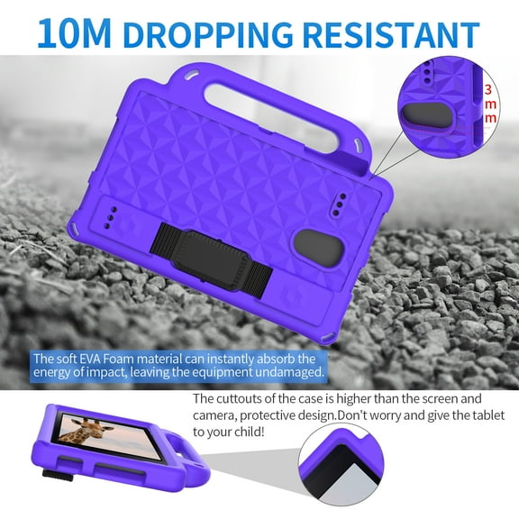 Handle Case for Samsung Galaxy Tab A 8.0" (SM-T380), Shockproof Protective Silicone Case Cover with Adjustable Shoulder Strap (Purple)