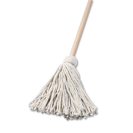 Handle/Deck Mops, 16 Oz White Cotton Head, 48" Oak Wood Handle
