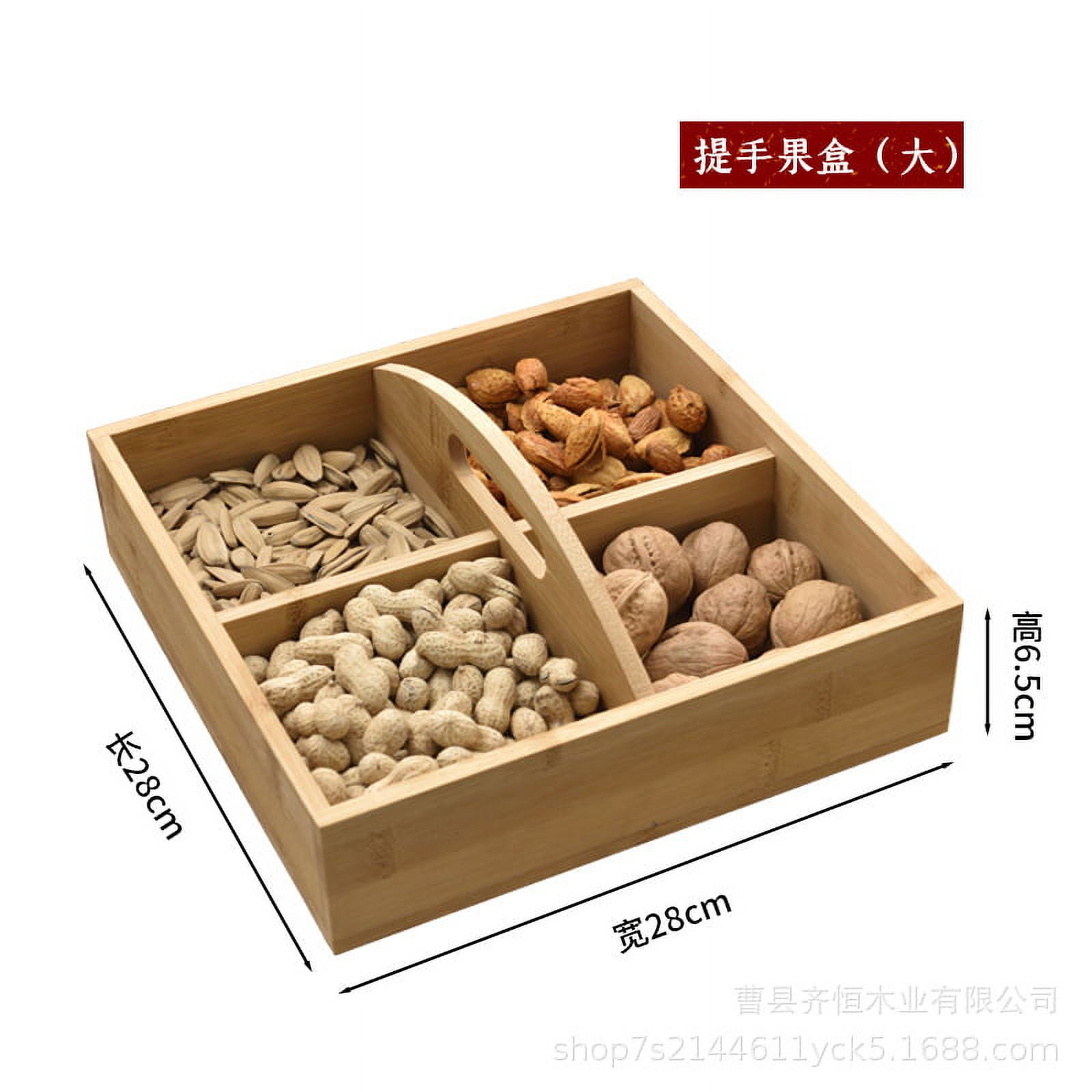 Handle Divided Serving Case Wooden Dried Fruit Snack