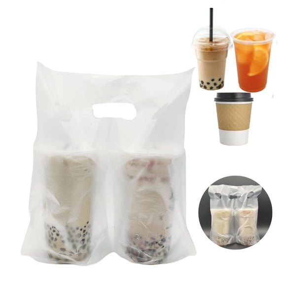 Handle Drinking Bags,100Pack Disposable Clear Plastic Packaging Cup Bags,Portable Cup Holder for Delivery for Coffee,Juice