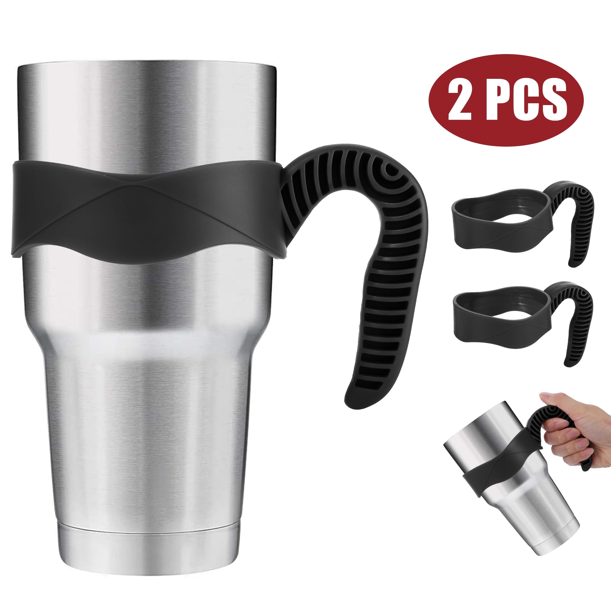Handle for Tumblers 30oz, for Stainless Steel Insulated Coffee Travel Mug, Non-Slip Handle Travel Cup Holder for Use with Yeti, Ozark Trail etc(Black)