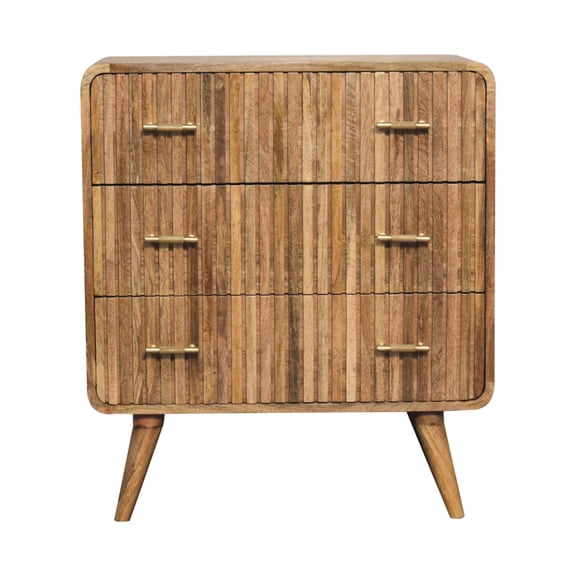 Handle Mango Wood Chest - 3 Drawers, Brown, Oak-ish 100% Solid Handles,