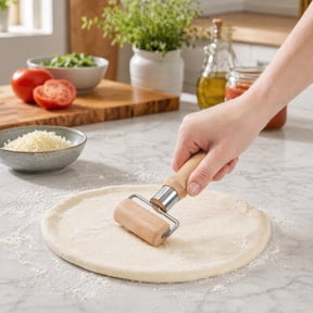 Handle Pizza Rolling Pin, Pastry Roller Pin for Dough Baking, Ergonomic Grip Wooden Dough Roller for Pastry Pizza Cookie and Dumpling Making - Small