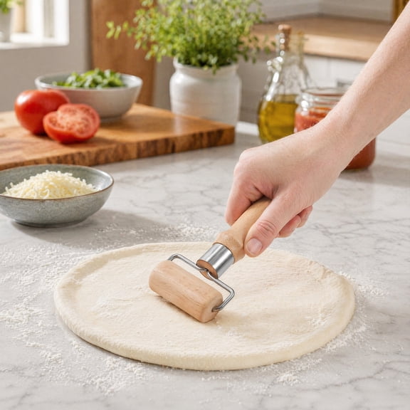 Handle Pizza Rolling Pin, Pastry Roller Pin for Dough Baking, Ergonomic Grip Wooden Dough Roller for Pastry Pizza Cookie and Dumpling Making - Small