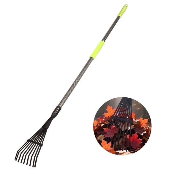 YARTTING Rake for Leaves, Small Garden Rake with Adjustable Long Handle, 9 Tines Metal Narrow Rake for Lawns Yard Flower Bed Mulch Shrub Outdoor Camping