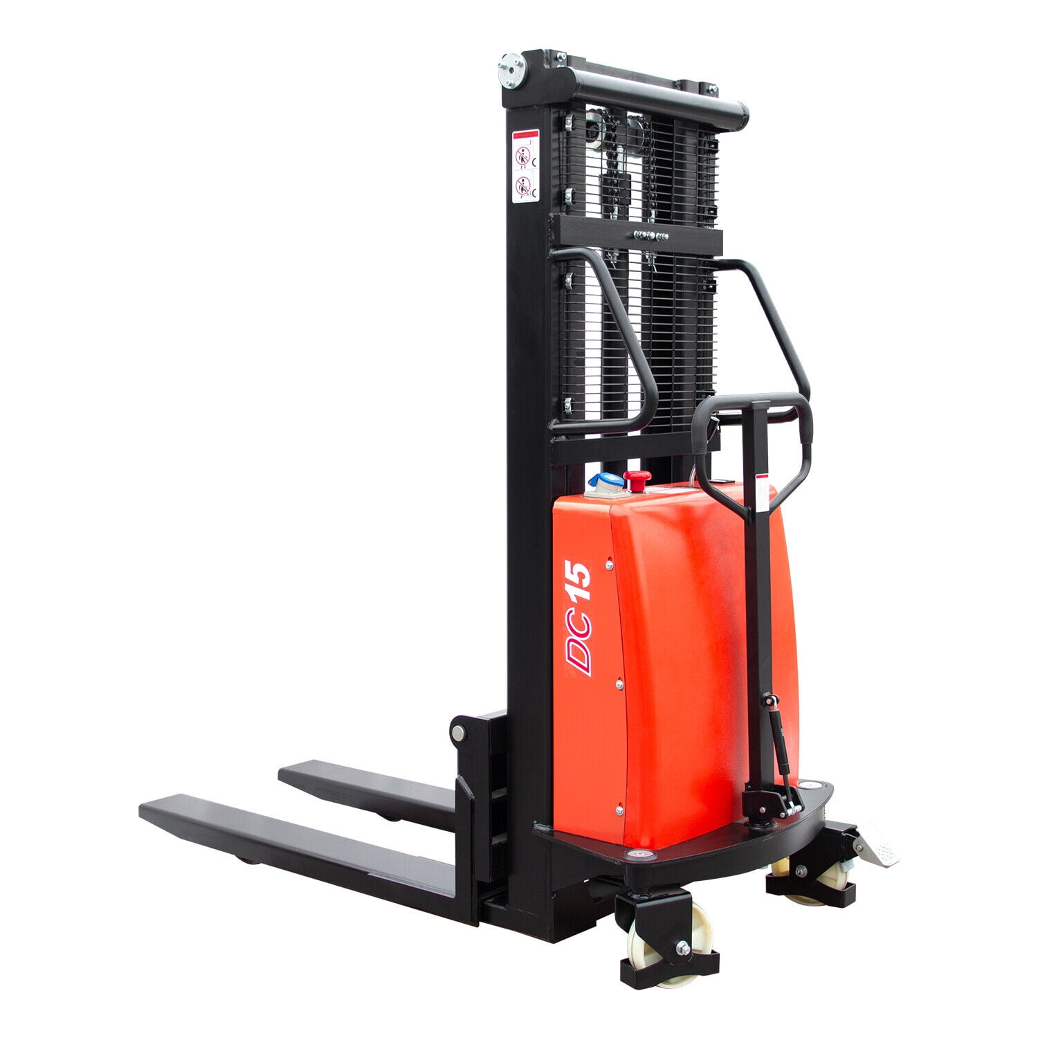 Handle Semi-Electric Pallet Stacker Load 3300lbs 98" Lift Height Forklift Adjust