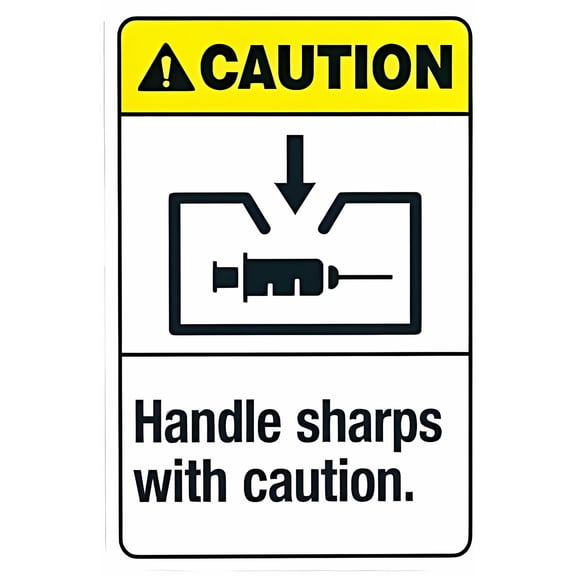 Handle Sharps with Caution Sign 8"x12" - Security Metal for Lab Hospital Home Business Outdoor Indoor Road Yard Garage Street