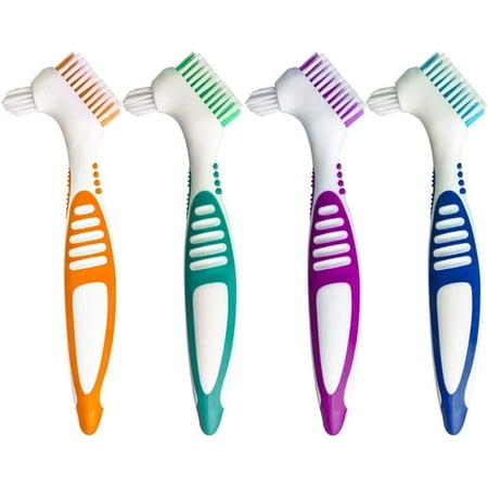Handle Sided Teeth Easy Denture Brush Toothbrushes 4Pc Double Tooth Care Toothbrush Soft Gums (Orange,Green,Purple,Blue, One Size)
