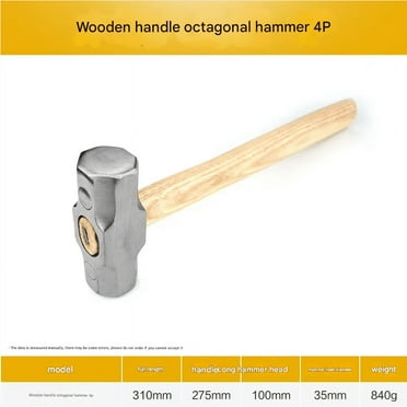 Handle Sledge Hammers Profession Heavy Duty Forged Steel Octagon Hammer Square Head Big Hammer Masonry Hammer Wooden (840g)