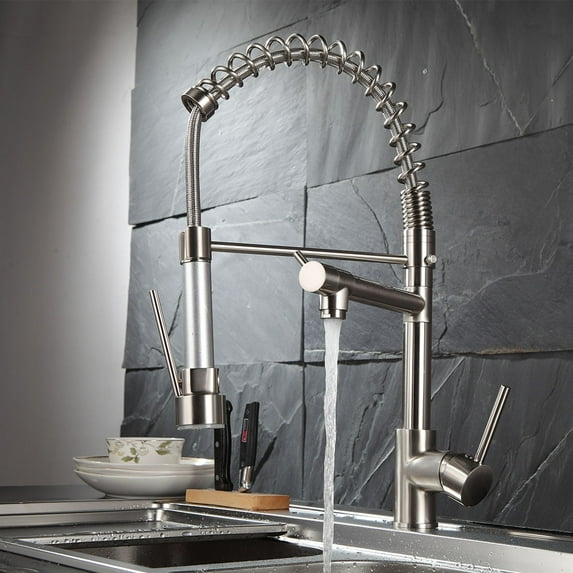 Handle Spring Neck Pull-Down Kitchen Faucet With Turbospray, Fastmount Chrome