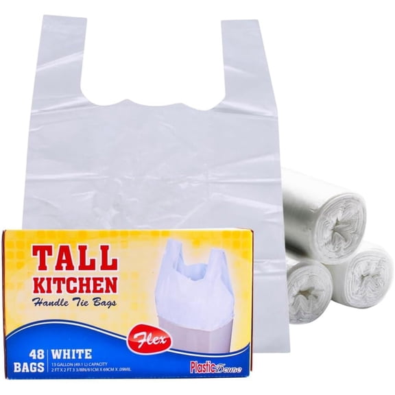 Handle TIE Flex White Tall Kitchen Trash Bags, 13 Gallon, 48 CT (1)