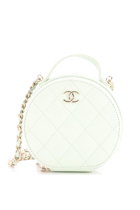 Handle with Care Round Vanity Case with Chain Quilted Caviar Small By Rebag