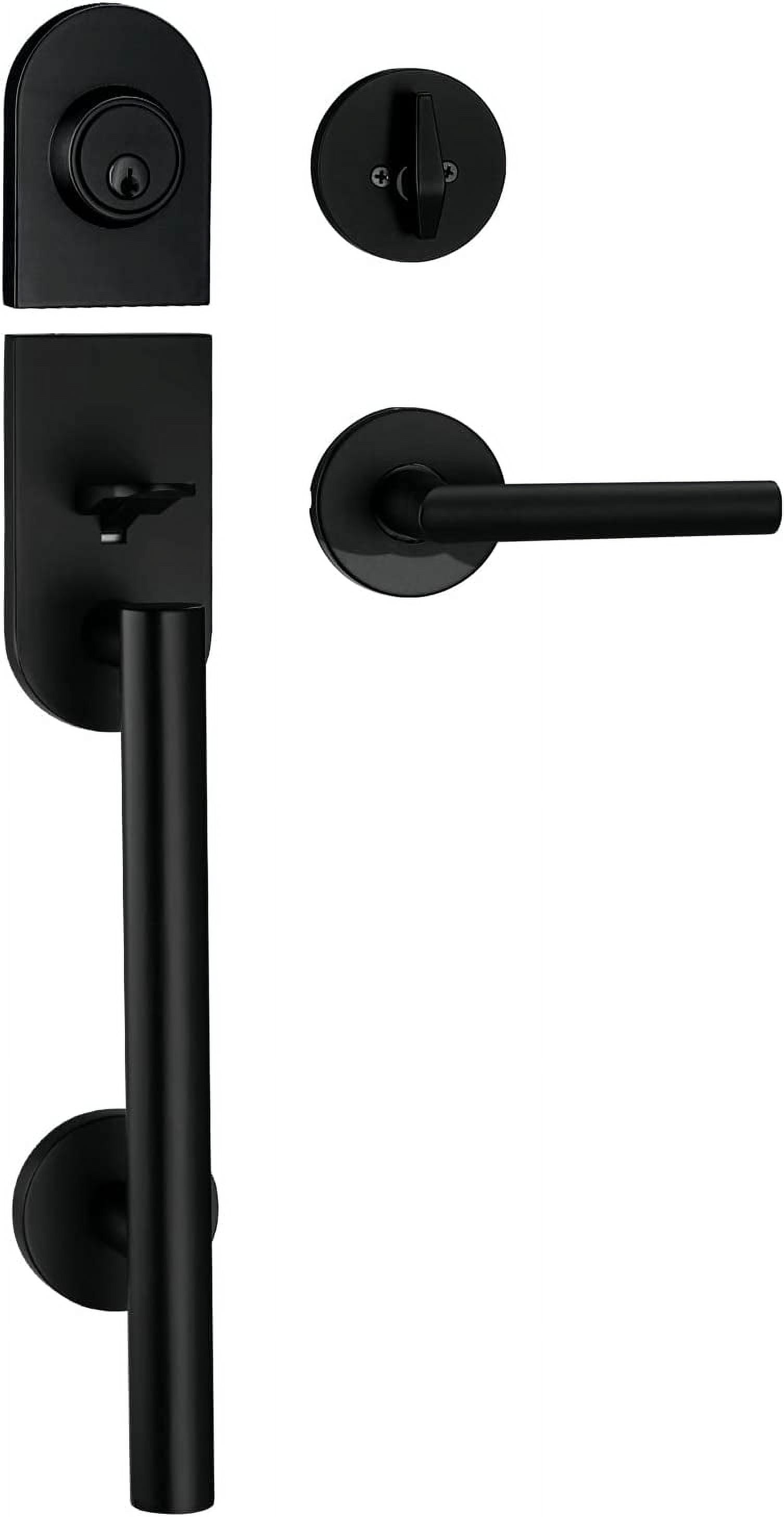 Iron Black Modern Front Door Handle and Deadbolt Set
