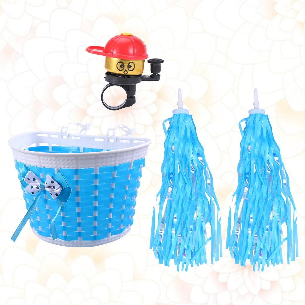 Handlebar Basket Bell Set 4Pcs Children Bike Handlebar Weave Basket Bell Set Streamers Handlebar