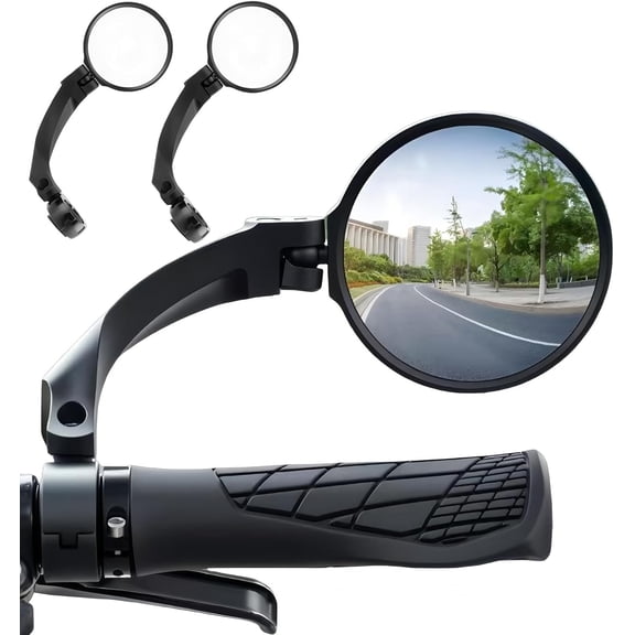 Handlebar Bike Mirror,2 Pack HD Wide Angle Safe Rearview Bicycle Mirrors,360° Adjustable Rear View Mirrors Anti-Glare Shatterproof Glass Lens,Compatible with E-bikes,Mountain Road Bikes (Circular)