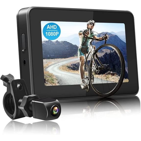 Handlebar Bike Mirror Bicycle Rear View Camera with 4.3 in Screen Night Vision Function 150Wide View Adjustable Bracket,1 x monitor 1 x camera 1 x charging cable,Black