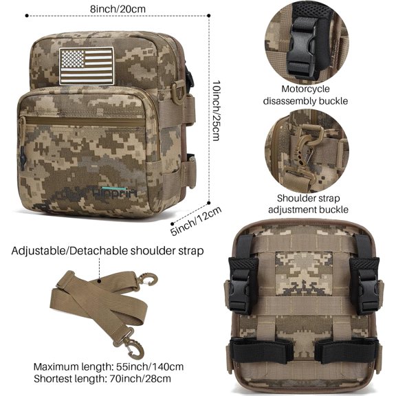 Handlebar Storage Bag for Bicycle Motorcycles, 1000D Tactical Camouflage Front Fork Bag with MOLLE Webbing, Crossbody & Tool Storage Pouch for Motorcycles (Apricot Camouflage)