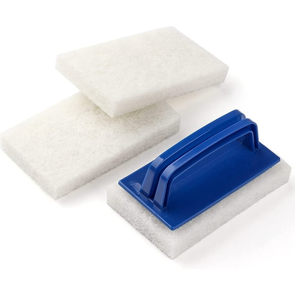 Handled Bath Scrubber, Bathroom Scouring Pad, Heavy Duty Cleaning Sponge Scrub Brush, Non-Scratch Remove Soap Scum, for Cleaning Shower Tile Bathtube Sink Spas Hot Tubs, Swimming Pool Step & Corner