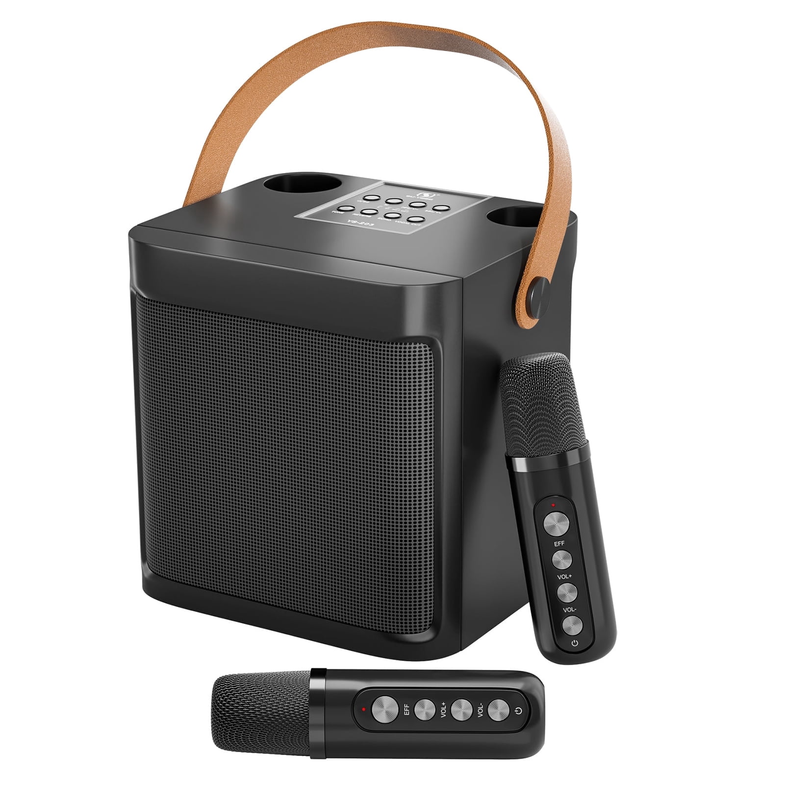 Handled Karaoke Machine with 2 Wireless Mics, Portable Bluetooth Speaker for Home Party & Gifts for Adults, Kids, Boys & Girls Black Orange
