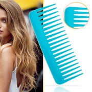 Handleless Wide Tooth Hair Comb 2 Pack, No Handle Plastic Detangling Shampoo Comb for Curly Thick Long Hair, Wet Dry Hair Styling Comb for Women Girls Blue