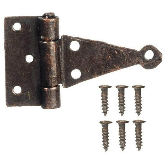 Handley House Dollhouse Miniature 4 T-Hinges in Bronze Finish with 24 Nails