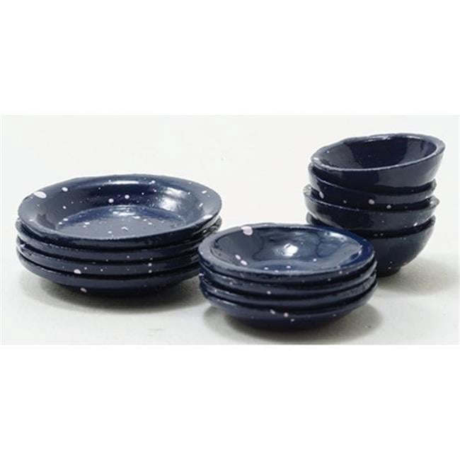 Handley House IM65300 Blue Enamelware Dishes for Dollhouse Miniature - 12 Piece