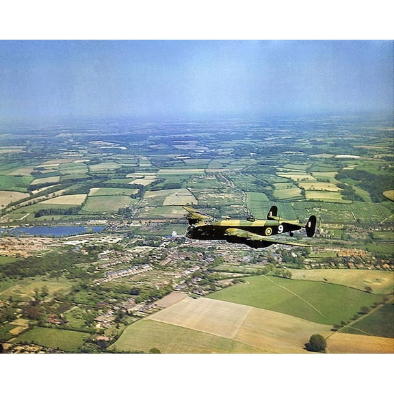 Handley Page Halifax I in Flight Over Kings Langley - 12x18 Inch Laminated Aviation Poster - Stunning Detail and Bold Colors