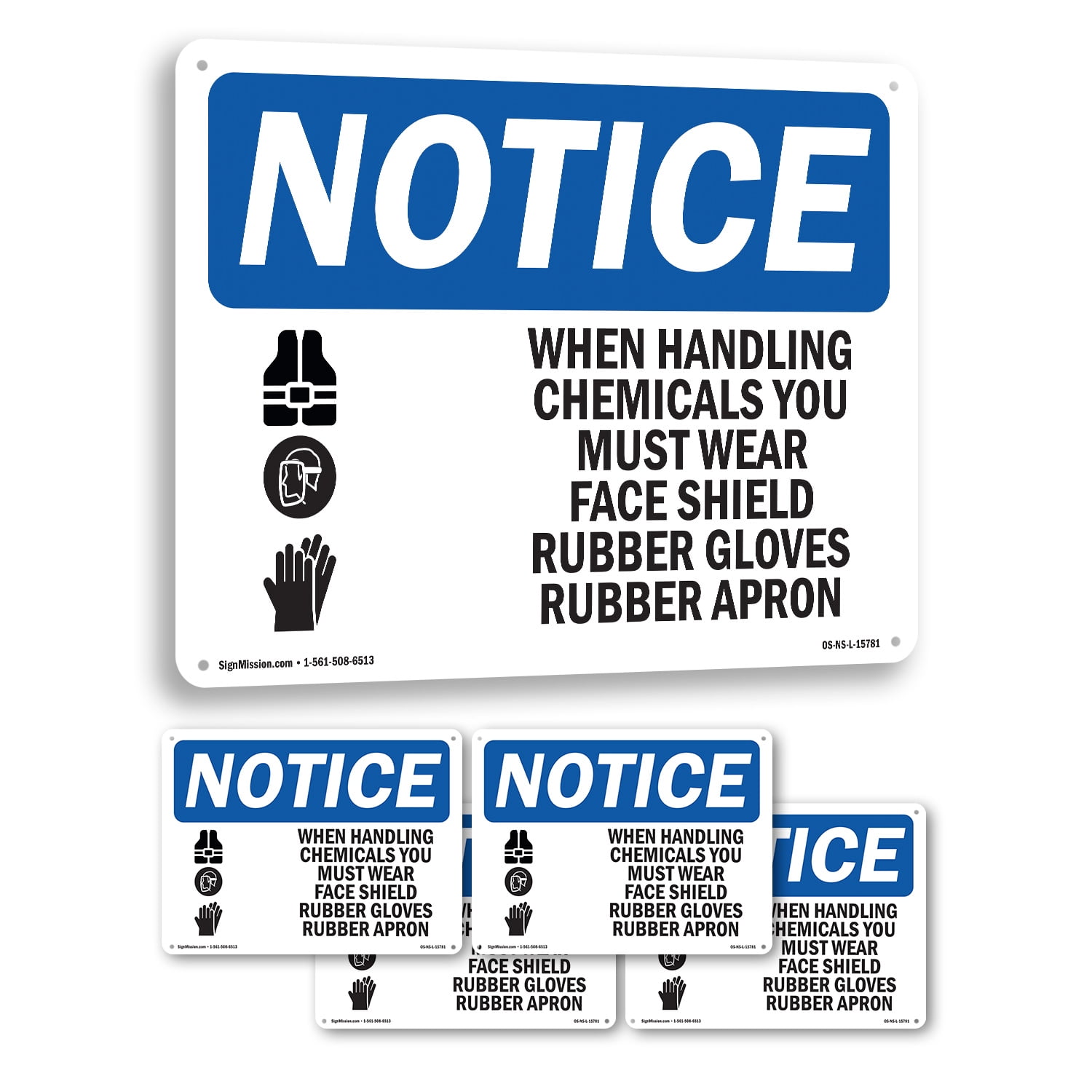 Handling Chemicals Wear PPE OSHA Notice Rigid Plastic Sign 18 Inch x 12 ...