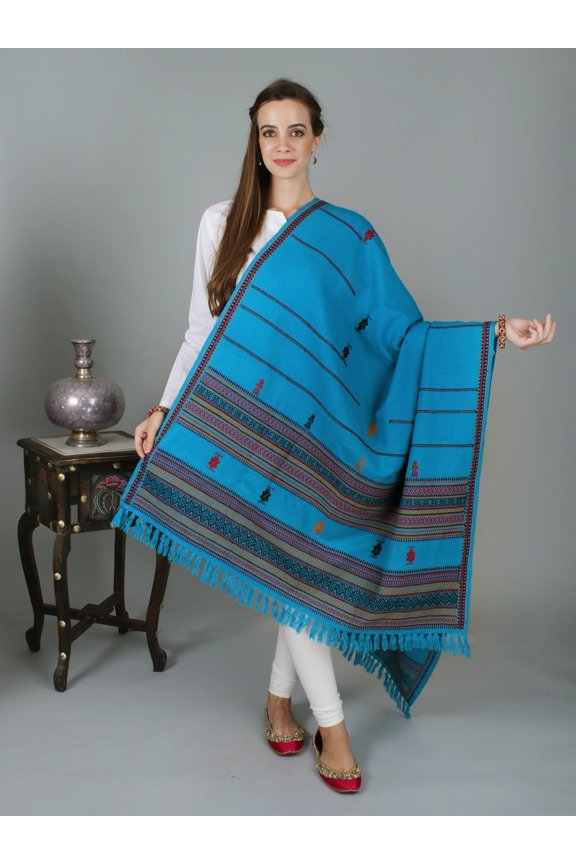 Handloom Shawl from Manipur with Traditional Motifs – vivid blue