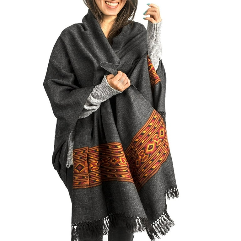 Handloom Wool Shawl Large Wrap Scarf Throw Woolen Blanket Grey