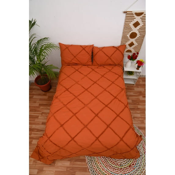 HandloomBazzar Boho Bedding Tufted Duvet Cover Set Soft Washed 3 Piece with Zipper Closure and Corner Inner Straps Luxurious Comforter Cover Set for Home Décor,Twin Size 68" x 90" Inches