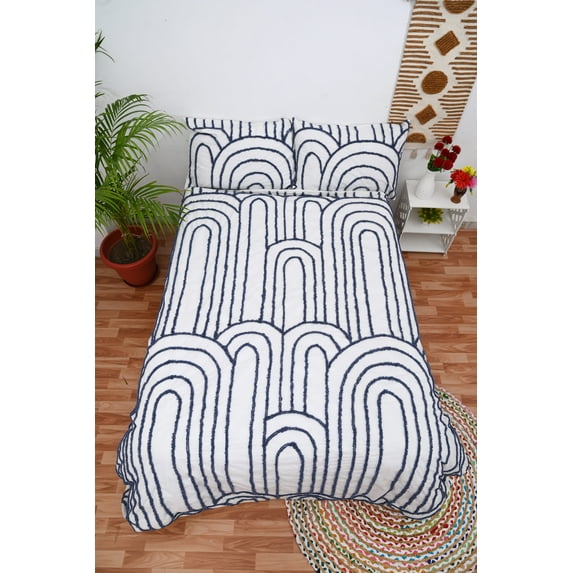 HandloomBazzar Boho Bedding Tufted Duvet Cover Set Soft Washed 3 Piece with Zipper Closure and Corner Inner Straps Luxurious Comforter Cover Set for Home Décor, King Size 90" x 104" Inches